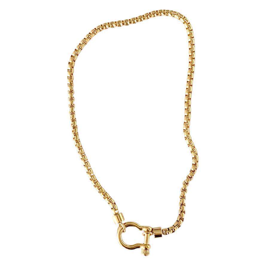 European and American ins Light Luxury Style Personalized Mountaineering Buckle Necklace 18k Gold Plated Factory Stainless Steel Square Pearl Titanium Steel Necklace