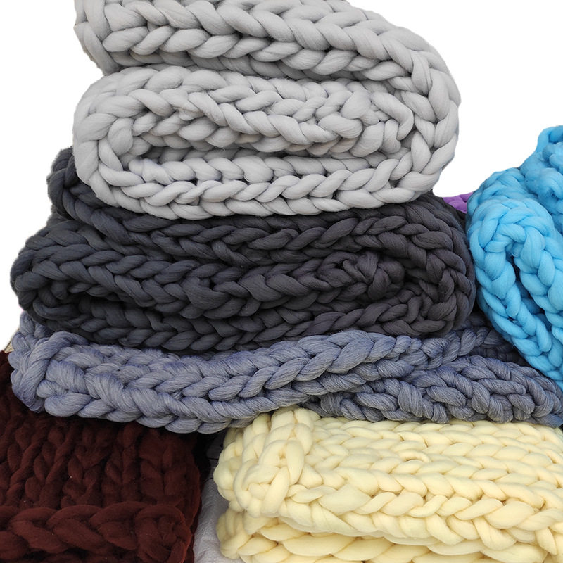 Cross-Border Supply Thumb Thick Wool Blanket Throw Imitation Wool Hand-Woven Icelandic Blanket Acrylic Blanket Wholesale