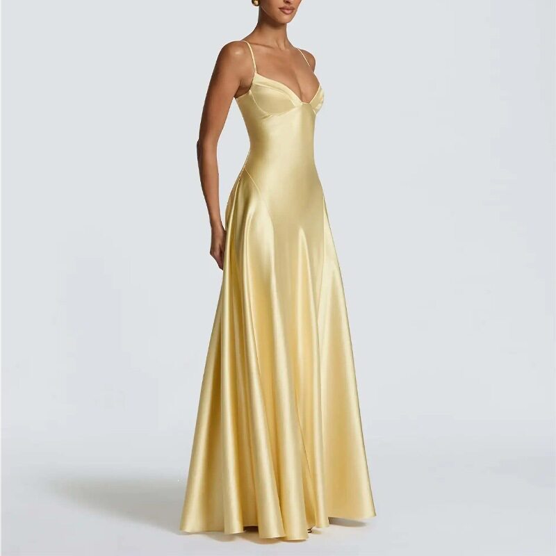 Womens Summer Dress Elegant Slim Fit Solid Color French Style Maxi Length Perfect for Casual or Formal Occasions