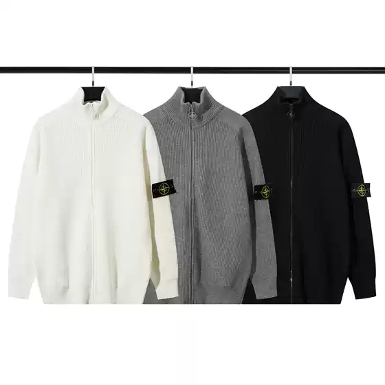 Cross-Border Stone Stone Cardigan Knitwear Men's Spring and Autum Couple Pure Color Knitwear Long-Sleeved Zipper Jacket Island