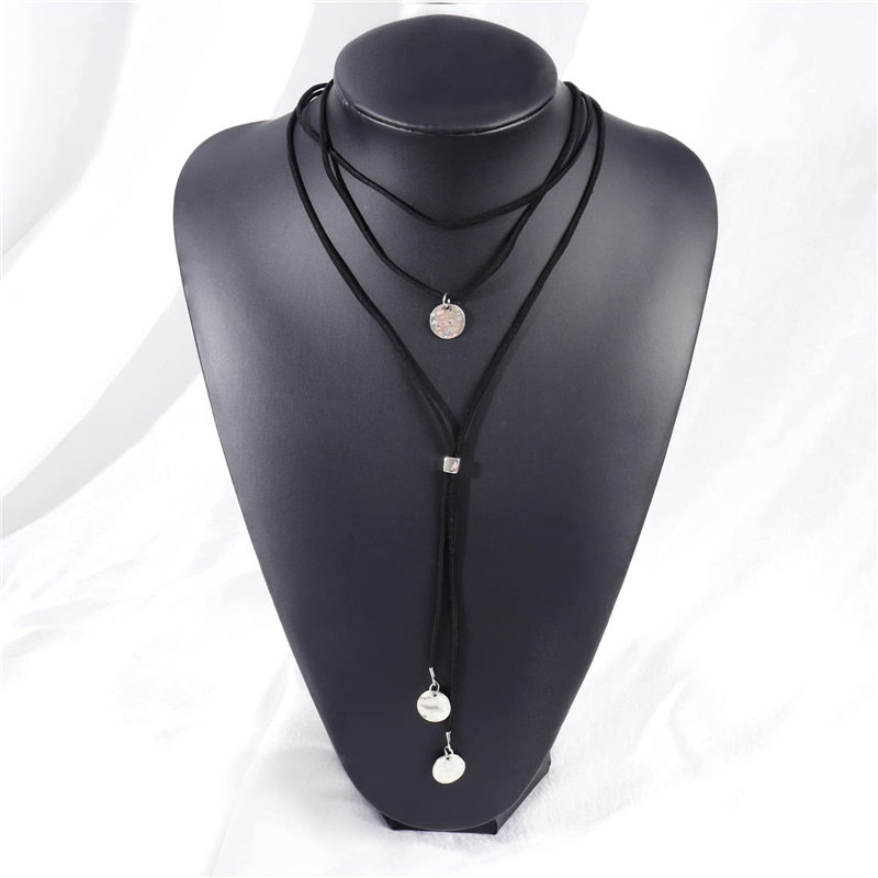 European and American New Bohemian Style Leather Necklace Round Brand Pendant Long Body Chain Multi-layer Brown Leather Neck Chain