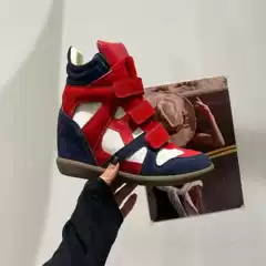Spring 2026 New Style Thick-Soled Height-Increasing Casual Shoes with Velcro, High-Top Versatile Women's Color-Blocked Sneakers