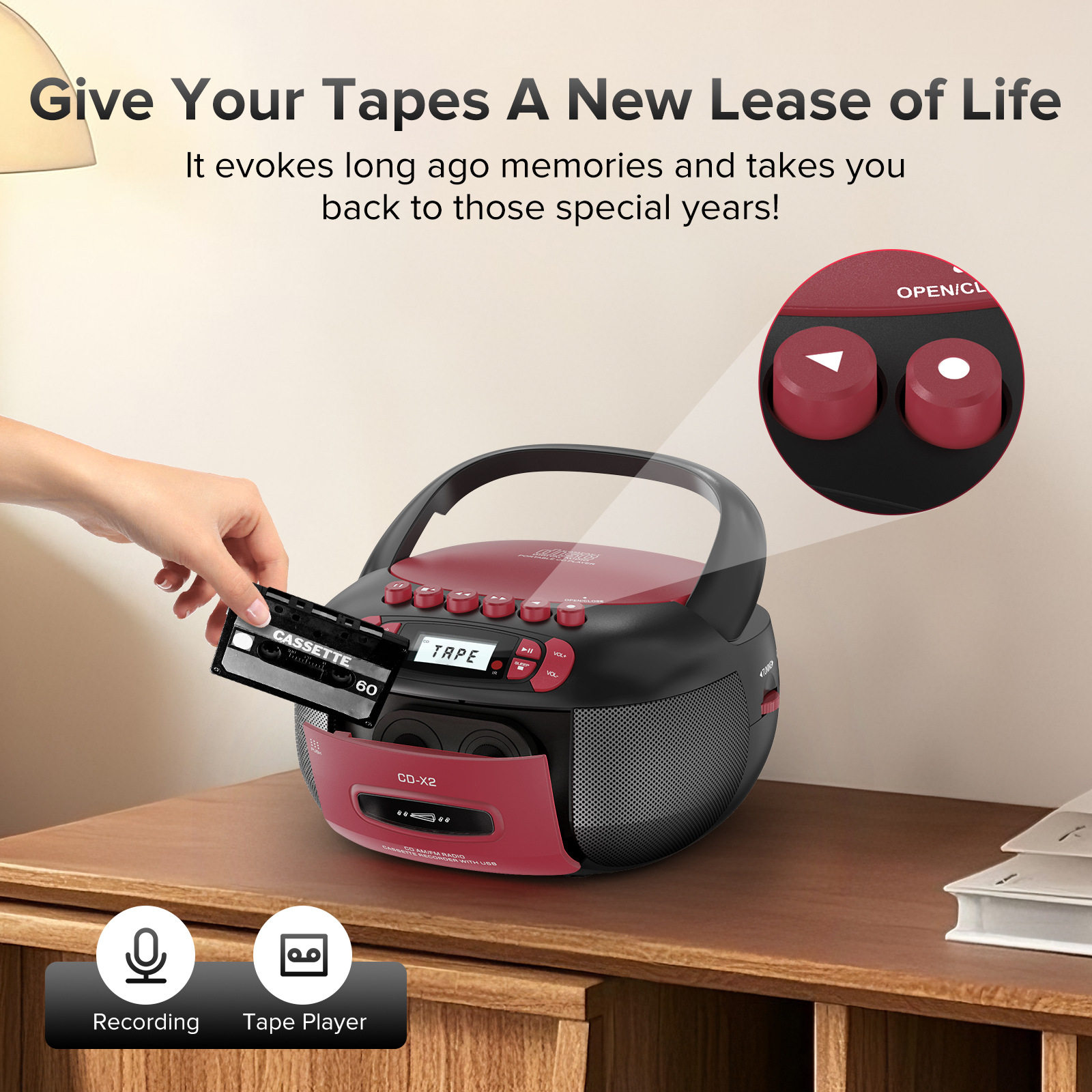 Cross-Border Cdboombox Cassette Tape Player Fm Radio Bluetooth Music Player Cd Player Retro Audio