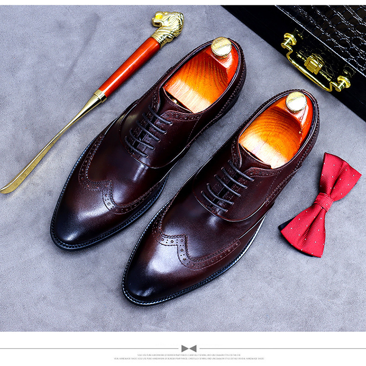 Giày da nam derby mũi tròn chạm khắc brogue cổ thấp buộc dây — Màu nâu, Màu đen, Màu đỏ rượu, Màu cà phê