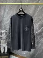 24SS CH Heavy Industry Heavy Industry Hot Drilling Wash Water Old Long Sleeve T-shirt Couple Cross-border Exclusive