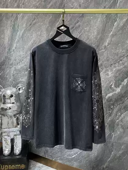 24SS CH Heavy Industry Heavy Industry Hot Drilling Wash Water Old Long Sleeve T-shirt Couple Cross-border Exclusive