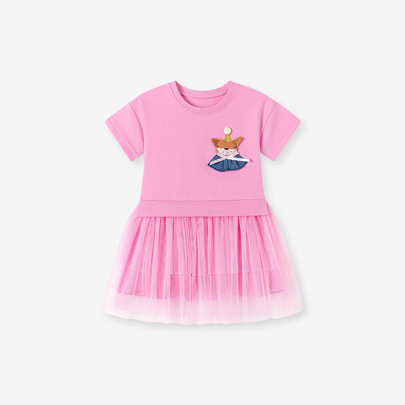 Gaun lengan pendek mesh anak perempuan musim panas, gaun anak gaya