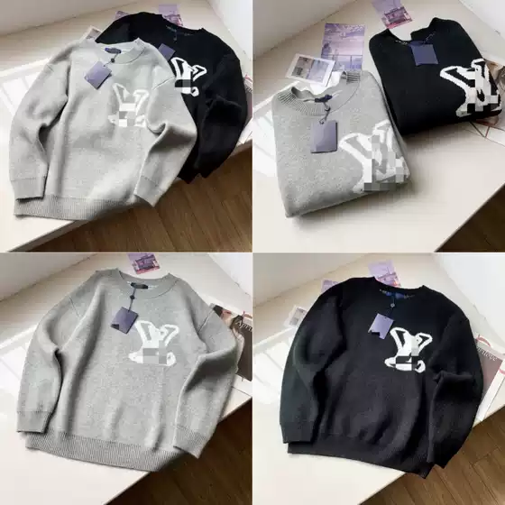 Cross-Border New Autumn and Winter High-Quality L Size Long-Sleeved Knit Sweater, Unisex, Round Neck, Loose Fit, Solid Color, First-Generation Wholesale