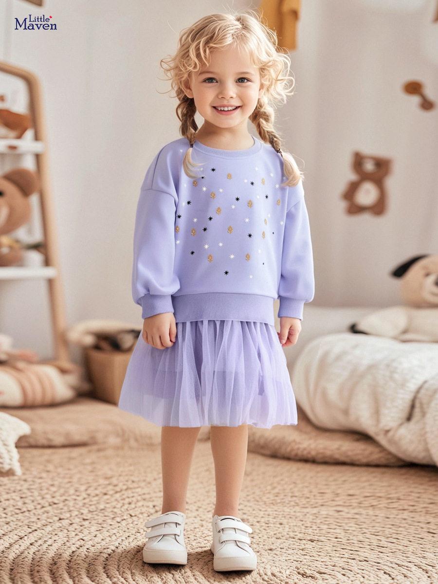 Kids' Dress, Autumn Fleece-lined Girls' Dress, Cute Tulle Kids' Dress