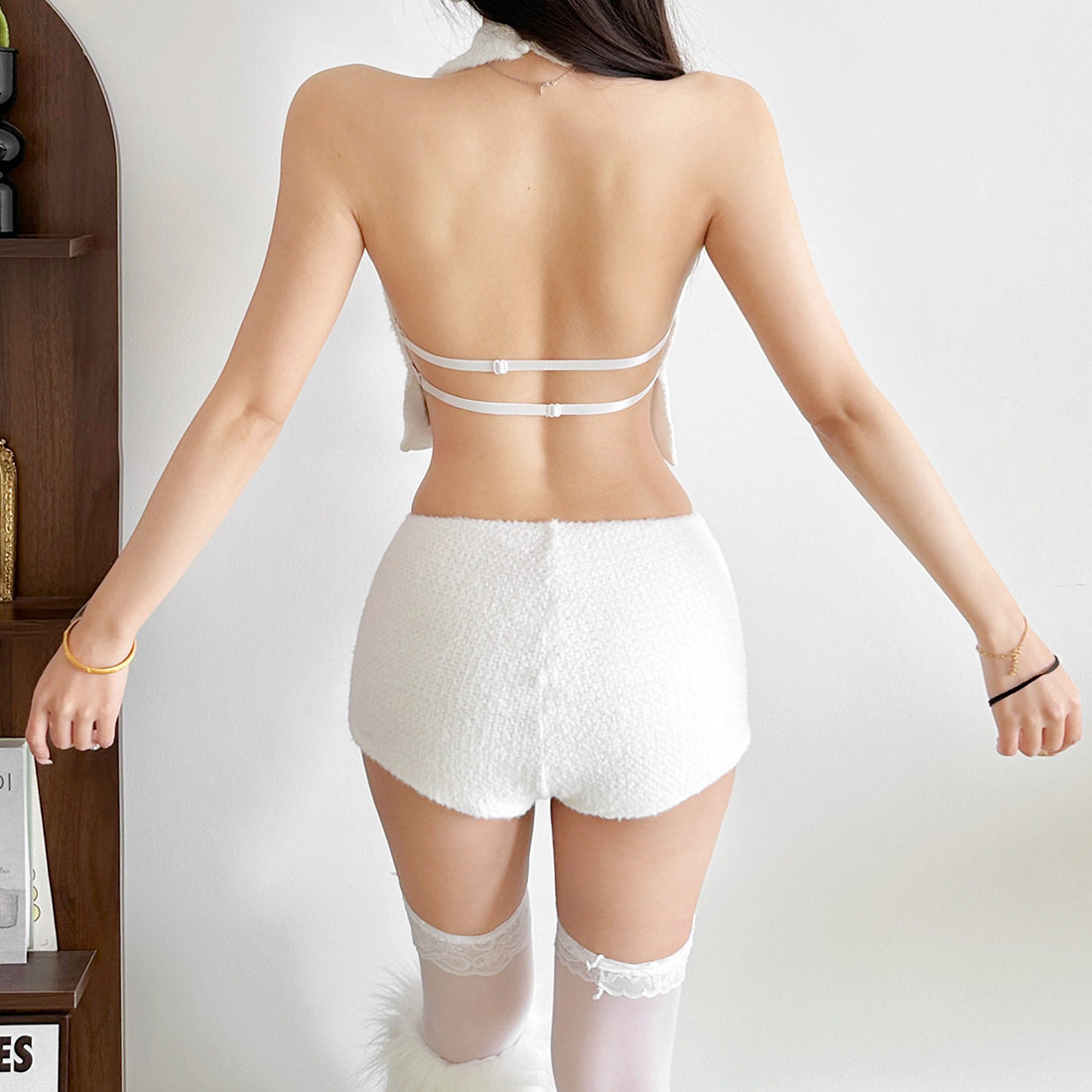 Cross-Border European and American Style 2025 Winter New Women's Halterneck Waistless Sleeveless Top High-Waisted Slim Shorts Two-Piece Set