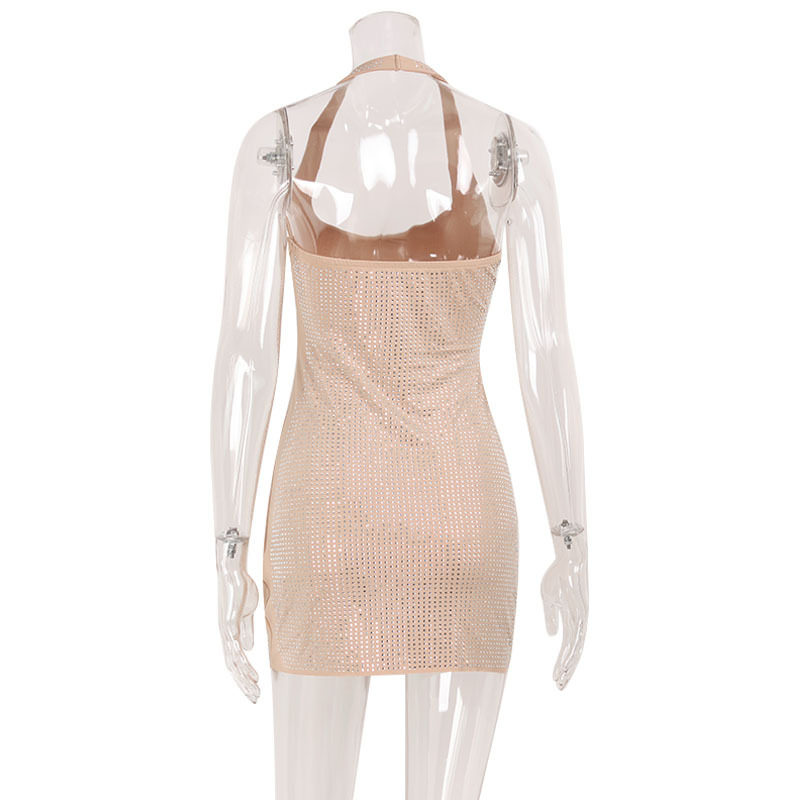 Bodycon Mini Dress Halter Neck Backless Rhinestone Embellished Chic Party Wear Wholesale Available