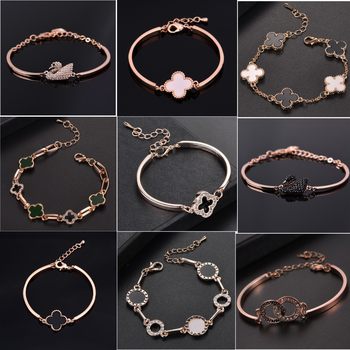 Shake sound flower four-leaf clover bracelet Korean crystal bracelet ladies jewelry manufacturers supply spell Watch Gift