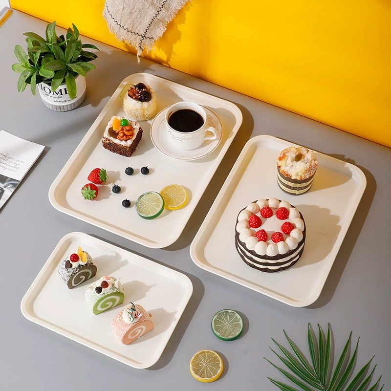 Hotel Restaurant Serving Tray Bakery Rectangular Non-Slip Fruit Pastry Flat Plastic Plate Wholesale Manufacturer