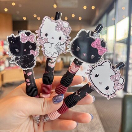 Cute KT cat black pen push-button ins student bestie pendant...