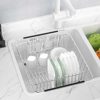 Kitchen draining rack stainless steel dish storage rack adjustable extendable sink Japanese style multi-function sink storage rack