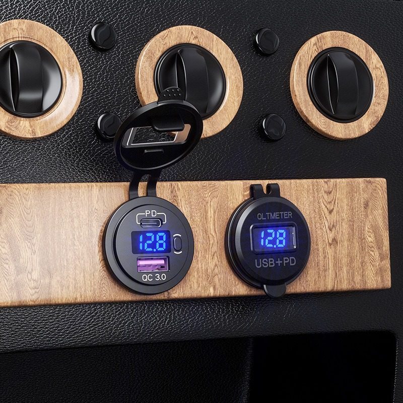 Smart Car Car Modified Fast Charging Charger USB Car Charging Socket Digital Display Qc3.0 Voltmeter Rv Yacht