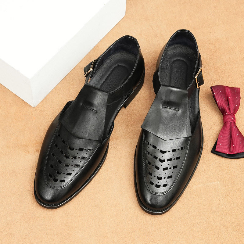 Sandal Nam Da Bò Xỏ Ngón Thoáng Khí Chiều Cao Đế Khoảng 2cm Màu Đen, Nâu