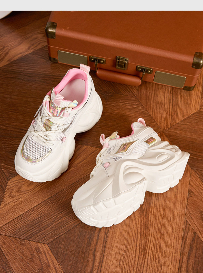 Giày thể thao nữ đế xuồng platform gót siêu cao 8cm — Trắng, Hồng, Vàng gạo, Cam chi tiết 15
