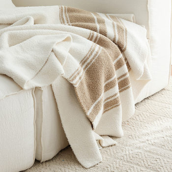 French Cream Style Autumn and Winter Velvet Blanket Half-side Velvet Knitted Sofa Nap Cover Blanket Beige New in stock Cross-border