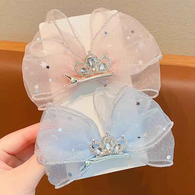 儿童皇冠头饰蝴蝶结发夹宝宝甜美立体王冠顶夹女童公主高颜值发饰