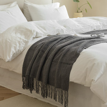Ins Style Knitted Solid Color Bed End Towel Blanket Solid Color Bed End Towel Hotel Homestay Solid Color Casual Cover Blanket