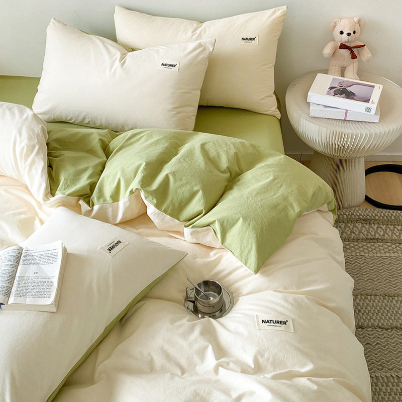 Class a Cotton Four-Piece Set Thickeneded Pure Cotton Quilt Cover Nantong Bedding Pure Color Bed Bed Sheets Quilt Cover Pillowcase Three-Piece Set