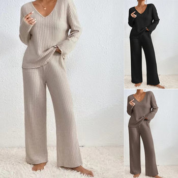 2024 autumn and winter Europe and the United States Amazon Wish hot new V-neck loose casual pit sanding long sleeve suit women