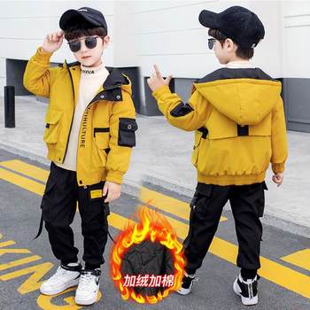 Boys' Fall/Winter suit 2024 New Fashionable Handsome Children's Winter Wear Boy's Overalls Winter Coat fleece-lined Thickened