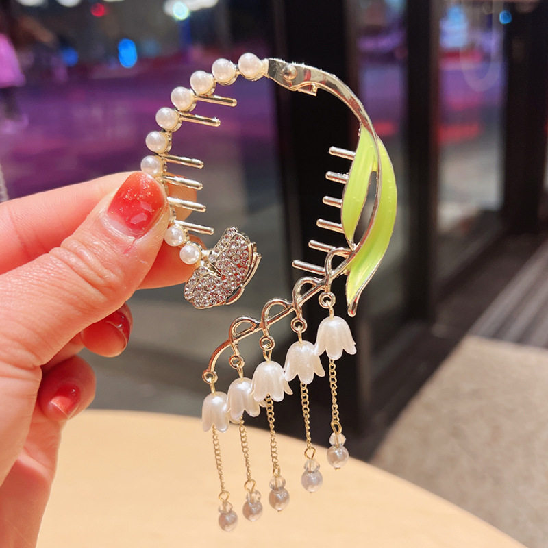 Fairy ancient style orchid tassel ponytail buckle sweet ball head alloy hairpin women's back spoon updo hair buckle