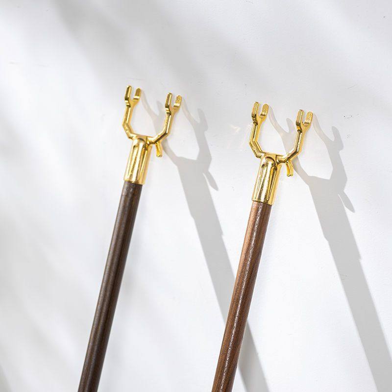 Solid Wood Walnut Color Universal Clothes Drying Rod Vintage Clothes Hanger Clothes Rack Clothes Drying Rod Clothes Fork Balcony Aluminum