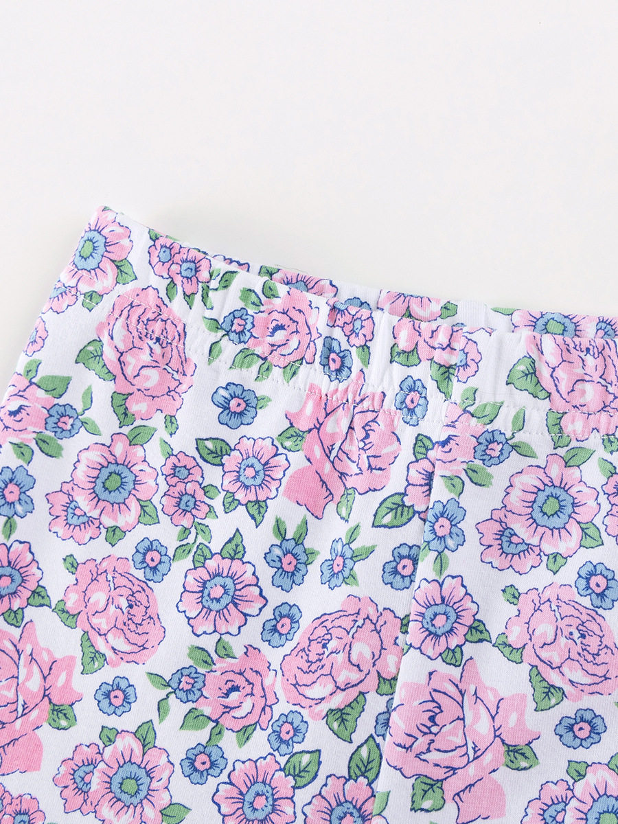 [Style] Summer Girls' Set, Cute Cartoon Floral Kids' Outfit, T-shirt & Shorts 2-piece Set