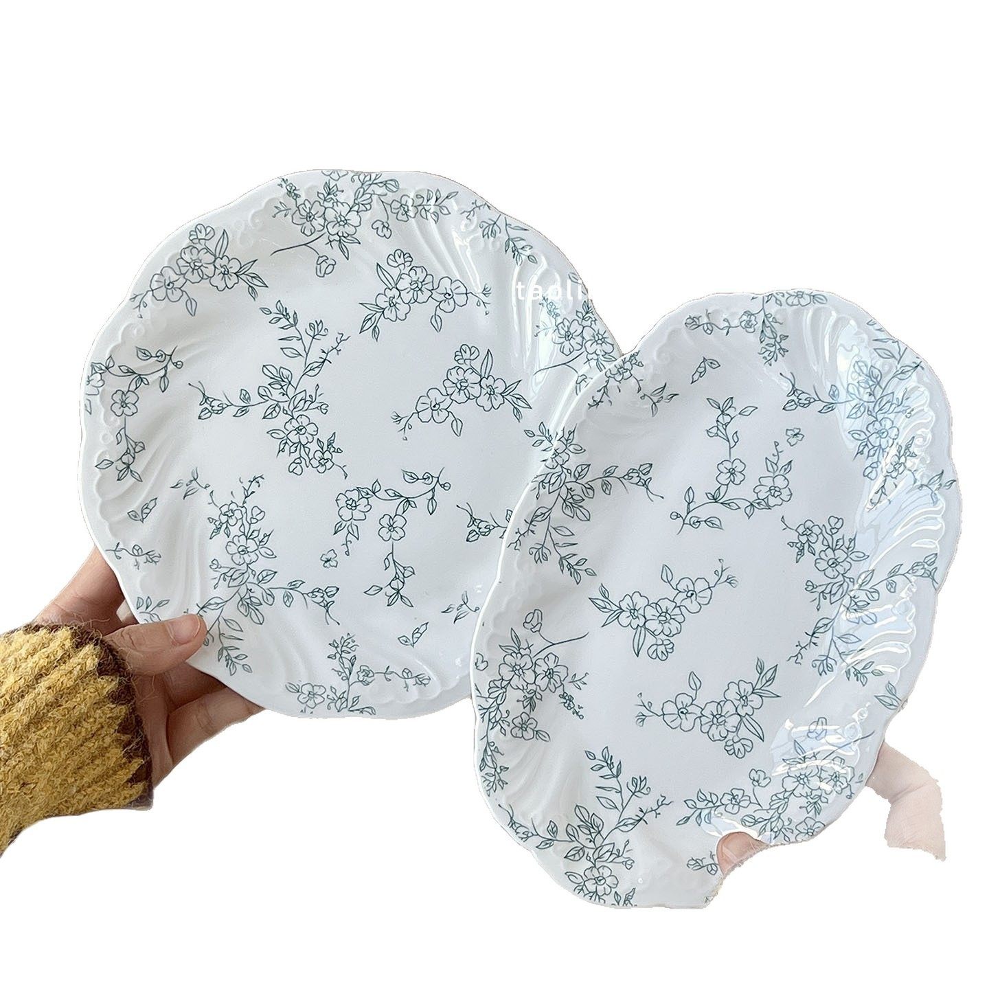 Ins Ceramic Shallow Plate Oval Western Food Afternoon Tea Dessert Cake European Style Bone Plate Tableware Gift Set