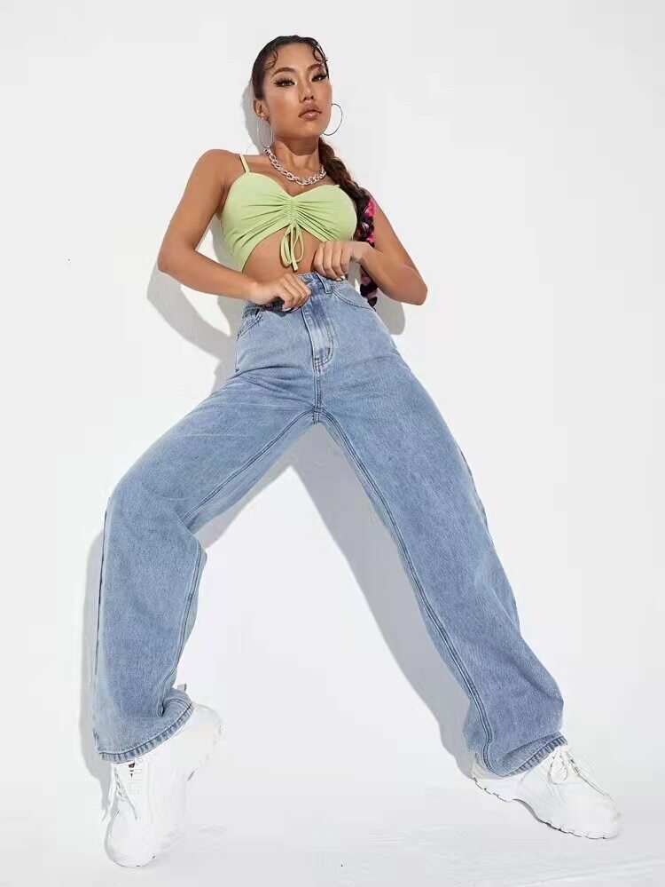 Wide Leg Denim Trousers for Women High Waist Floor Length Casual Style Perfect for Everyday Wear Wholesale Available