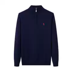 Autumn and winter new RL pony logo men's sweater stand collar zipper pullover Paul sweater men's cotton embroidered sweater