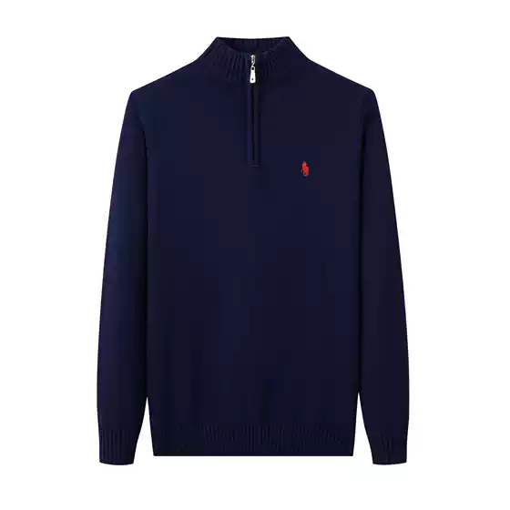 Autumn and winter new RL pony logo men's sweater stand collar zipper pullover Paul sweater men's cotton embroidered sweater
