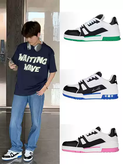 Vuittont2025 Casual Shoes, Calfskin Floral Trendy Lace-Up Sneakers with Hidden Height Increase, Low-Top, Unisex, White