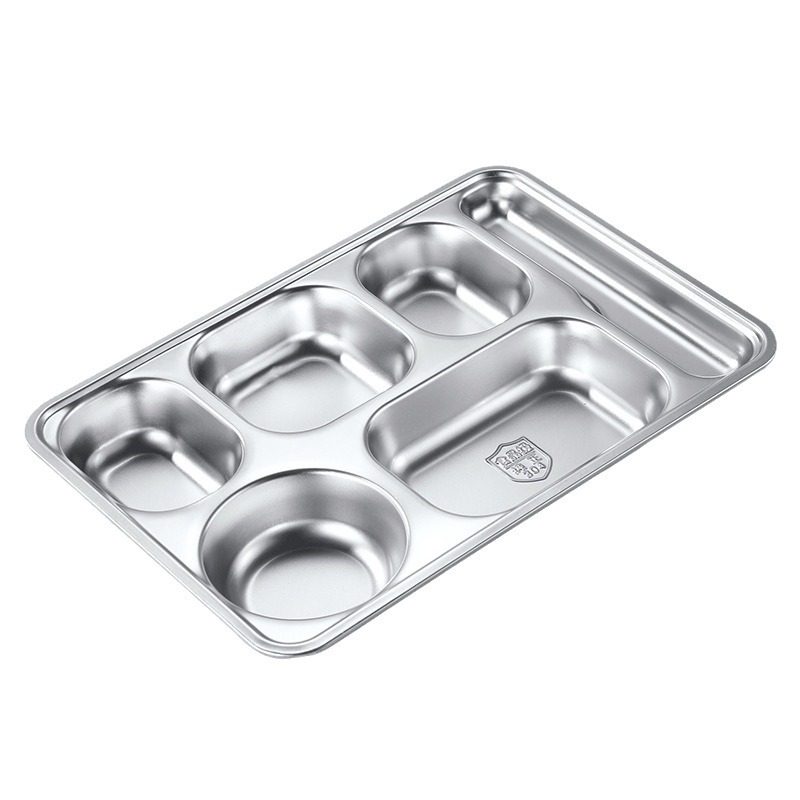 304 Stainless Steel Dinner Plate Lunch Box Student Children's School Nursing Home Factory Canteen Split Fast Food Plate Split Plate