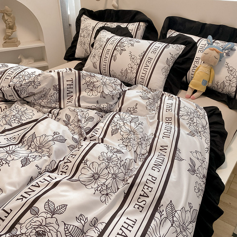 Hepburn style bed sheet four-piece set wholesale student dormitory three-piece ins style lace quilt cover Nantong bedding
