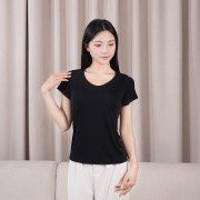 Women's Short-Sleeved Modal Bottoming Shirt with Breast Pads, Women's Spring and Summer All-In-One Pajamas, Five-Finger Half-Sle