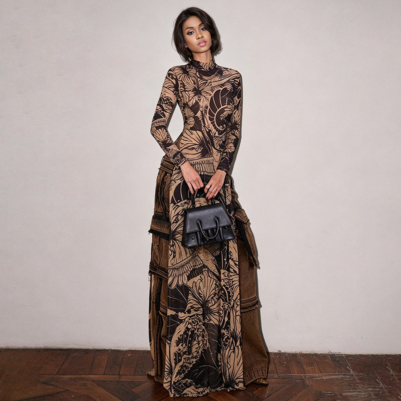 Fashionable Sheer Long Sleeve High Neck Top Sexy High Slit Design Spring Collection for Women Wholesale Available