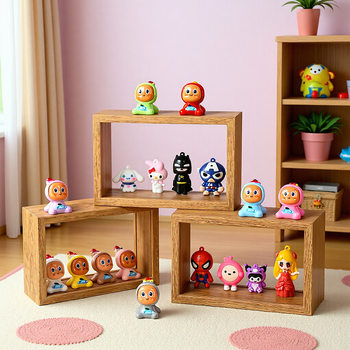 Double-Sided Transparent Display Photo Frame, Three-Dimensional Hollow Photo Frame, Transparent Hand-Made Songsongle Blind Box Display Frame, Wooden Table