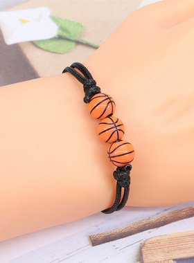 亚马逊爆款篮球棒球手链蜡线编织垒球网球橄榄球足球手环运动手饰