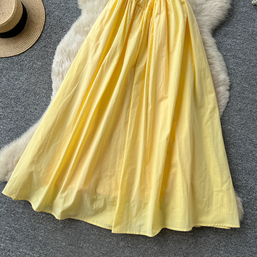 Yellow Lace Trim Maxi Dress for Women Summer Vacation Style Slim Fit High Waist Design Wholesale Available