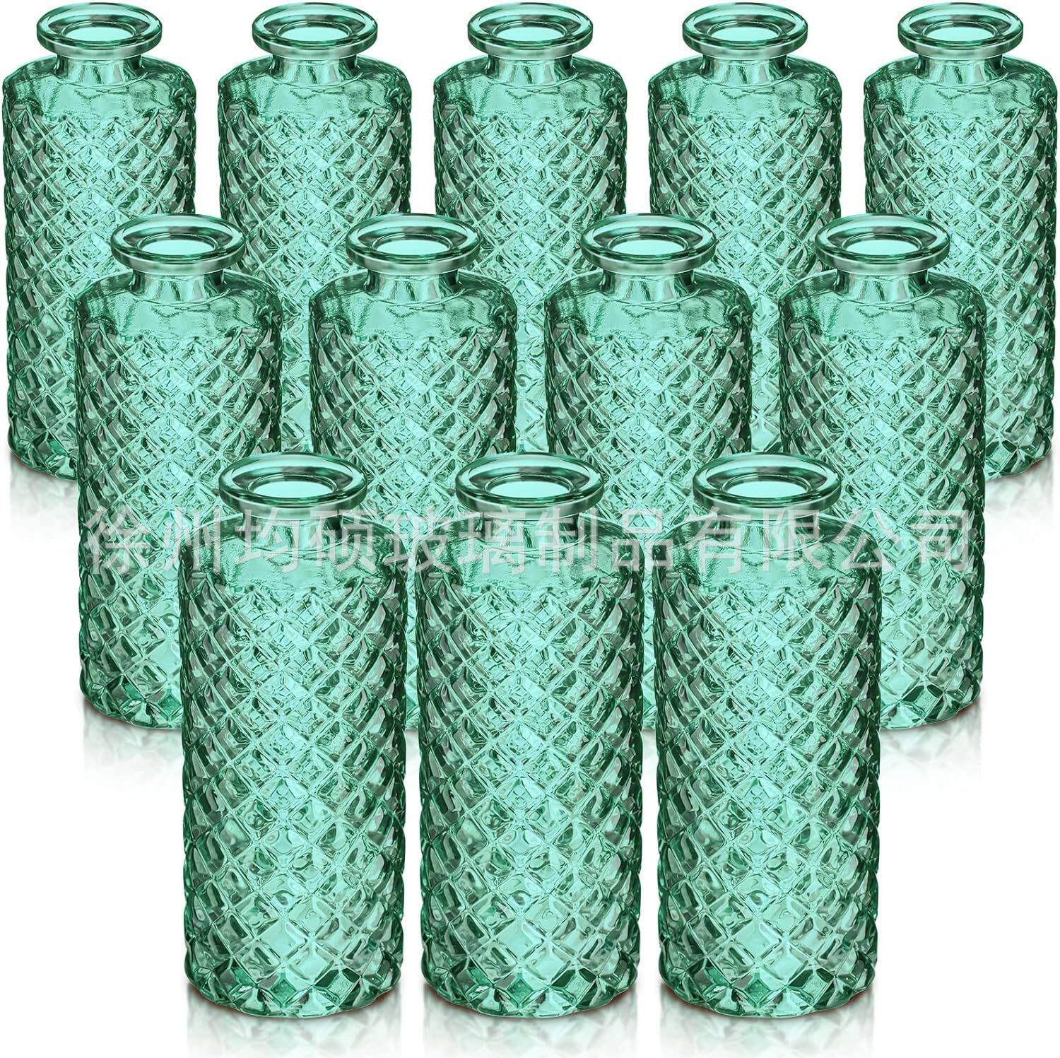 跨境热销复古玻璃花瓶插画高级感香薰瓶 透明ins风摆件小花瓶套装