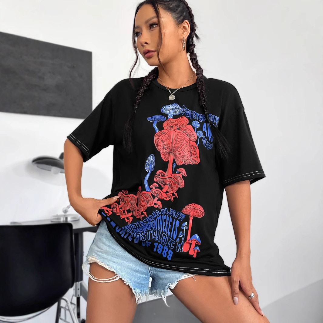 Womens Short Sleeve T Shirt Fashionable Round Neck Printed Design Casual Wear for Summer Wholesale Available