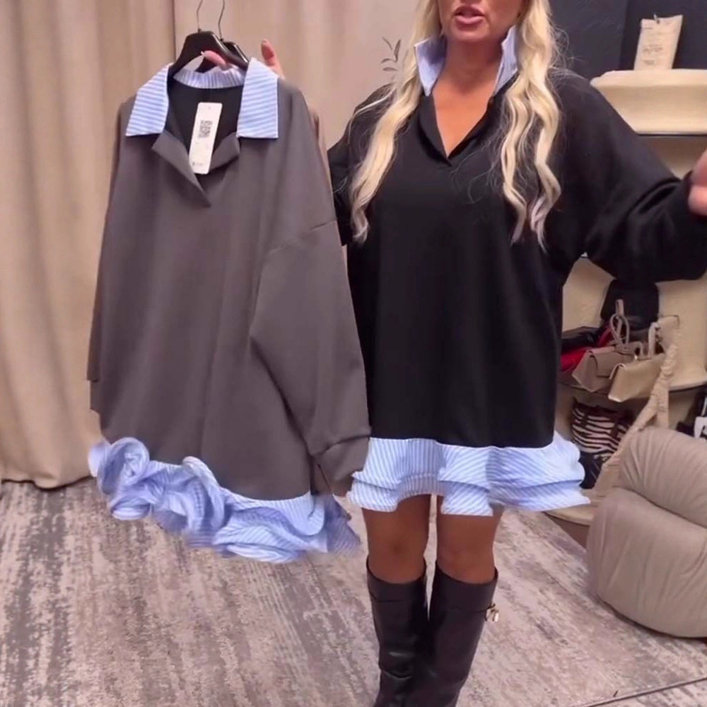 Summer Womens Dress Long Sleeve Color Block Ruffled Hem Casual or Party Wear Wholesale Available