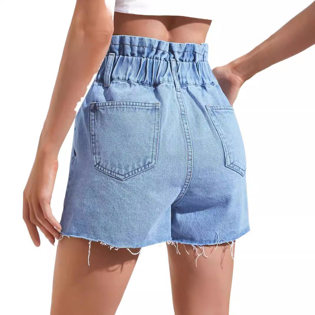High Waisted Loose Fit Denim Shorts Frayed Hem Fashionable Style Womens Casual Wear Ready to Ship