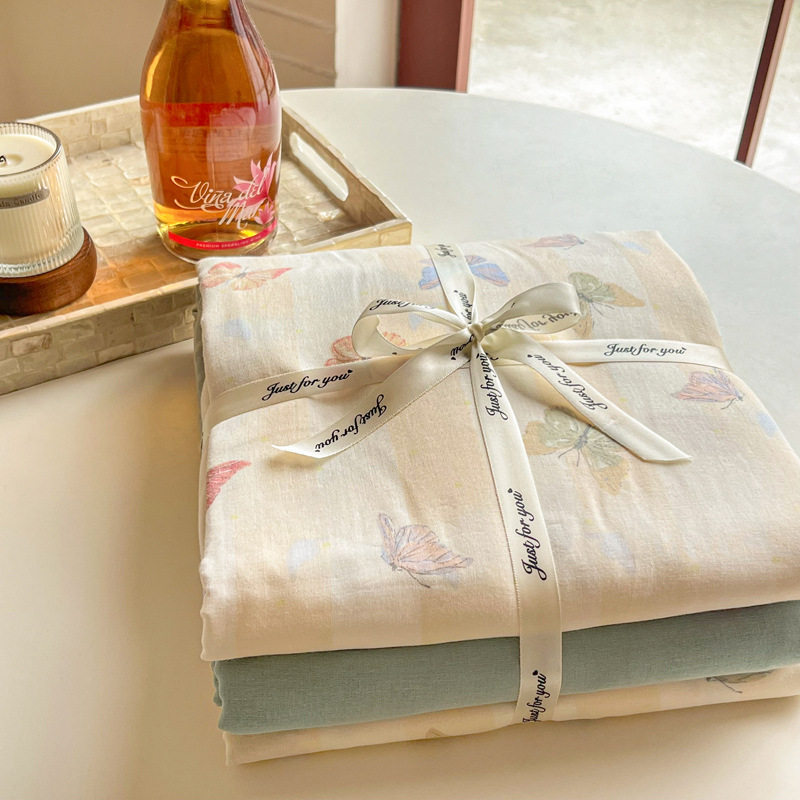 Category a Maternal and Infant Grade 100 Cotton Aerobic Double-Layer Yarn Bed Four-Piece Set Pure Cotton Quilt Cover Bed Sheetss Dormitory Three-Piece Set 4