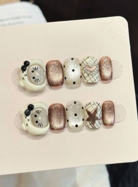 【焦糖喵趣】卡通猫咪猫眼 ins风纯手工穿戴甲货精品短款端