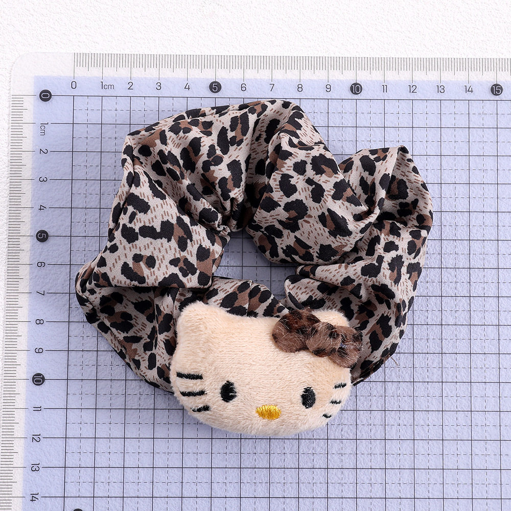 Trendy Autumn and Winter Leopard Print Cat Scrunchie for Girls, Ponytail Bun Hair Tie, Plush Hair Rope, Hair Accessory